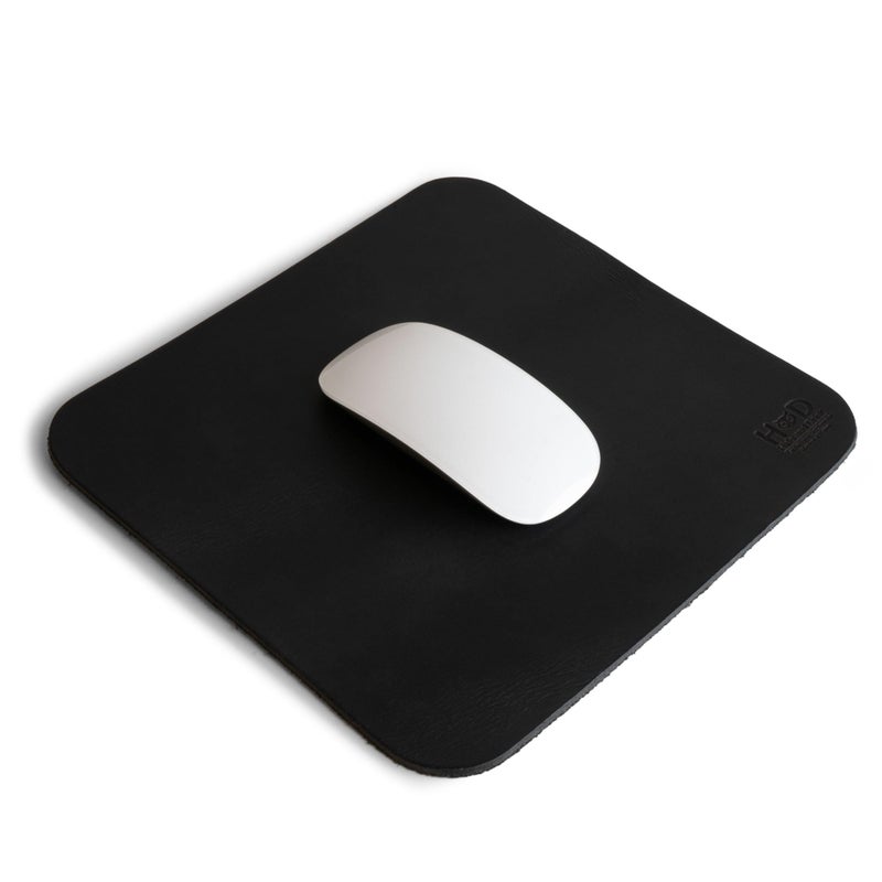 Hide & Drink, Durable Mouse Pad, Executive Mousepad for Work Desk & Office Essentials, Genuine Mat, Thick Full Grain Leather, Handmade, Charcoal Black - Image 1